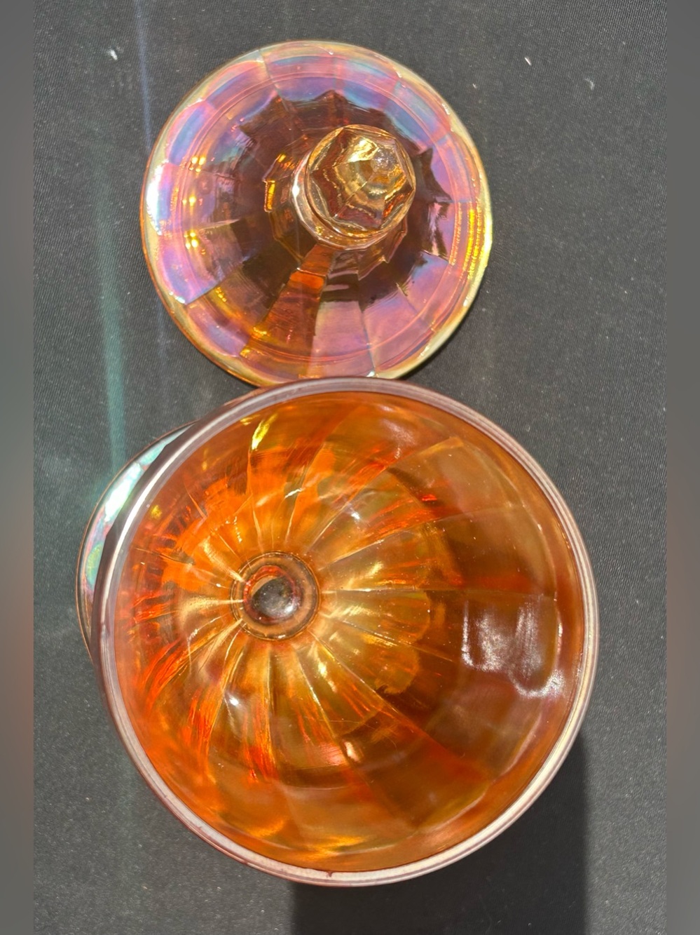 Vintage Jeannette Marigold Carnival Glass Covered Candy Dish - Picture 4 of 6